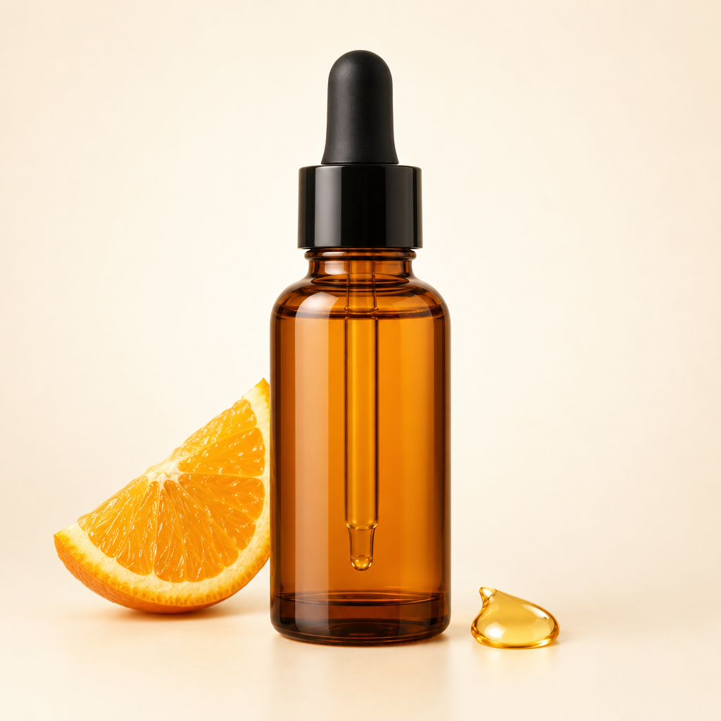 Vitamin C serum in amber glass